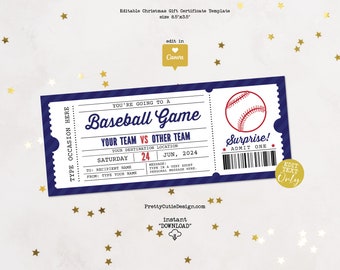 Modèle-cadeau de billet de match de baseball, chèque-cadeau de baseball, billet-cadeau d'anniversaire, bon imprimable pour un billet surprise de saison de baseball