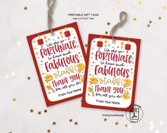 Lunar New Year Gift Tag, Chinese New Year Fortune Cookie Thank You Staff Gift Tag, Year of the Snake Fortune Cookies Favor Tags