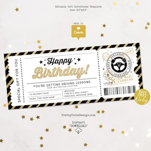 Fahrstunden Geburtstagsgeschenkgutschein Vorlage, Geschenkkarte zum 17. Geburtstag, Drive By Geschenkgutschein, Geburtstagsüberraschungsticket bearbeitbar