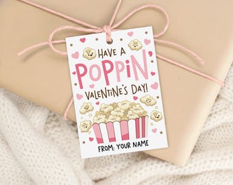 Valentine's Popcorn Gift Tags Printable, Classroom Treat Bag Cards, Kids School Party, Digital Download