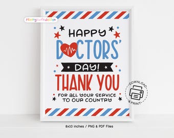 Happy Doctor’s Day Printable Sign, Thank You Doctor Poster, Doctor’s Office Wall Art, Instant Download Medical Decor Gift