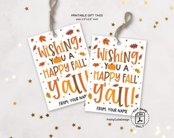 Happy Fall Y'all Gift Tags: Thanksgiving Favor Labels (Digital Download)