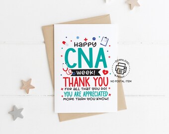 Printable CNA Week Greeting Card, Thank You Card for Certified Nursing Assistants, Nurse Aide Appreciation PDF, Instant Download Card