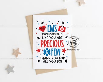 EMS Week Appreciation Card, Printable Thank You for EMT Paramedic, Instant Download for EMS Workers, Red and Blue Stars Theme