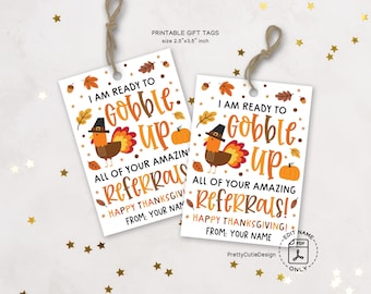 Thanksgiving Referral Gift Tags: Turkey Treat Bag Tags (Digital Download)