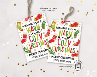 Fuzzy Socks Christmas Gift Tags Printable, Warm and Cozy Stockings, Holiday Favor Labels
