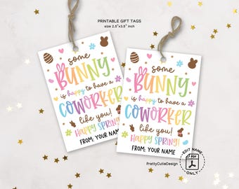 Happy Spring Printable Gift Tags, Spring Bunny Coworker Gift Tag, Thank You Card, Co-Worker Appreciation Tag, Spring Favor Tags