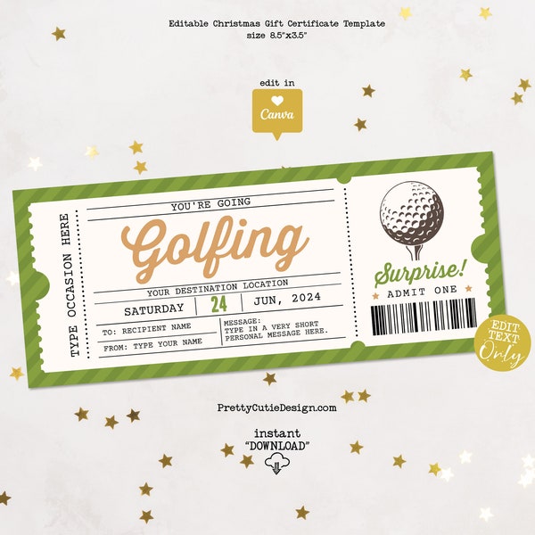 Golf Gift Certificate Template, Golf Trip Surprise Ticket, Golfing Ticket Template, Golf Trip Gift Voucher Printable Surprise Ticket