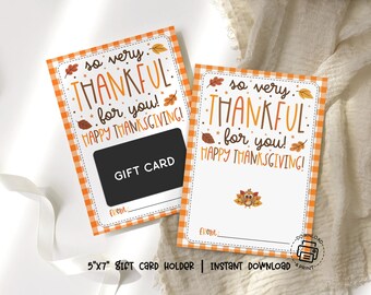 Thanksgiving Gift Card Holder Printable: So Very Thankful Card for Friends or Teachers