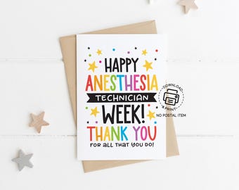 Anesthesia Tech Week Printable Greeting Card, Thank You Anesthesia Technician Appreciation Gift, Instant Download Card for Anesthesia Techs