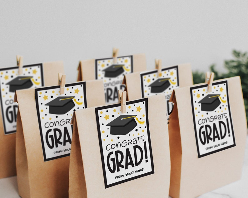 Congrats Grad Gift Tag: Black & Gold Graduation Favor (PDF Download) - Etsy
