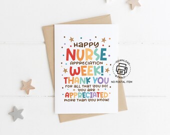 Happy Nurse Appreciation Week Card Printable, Thank You Card for Nurses, Digital Download, Nurse Gift, Instant Print for Healthcare Workers
