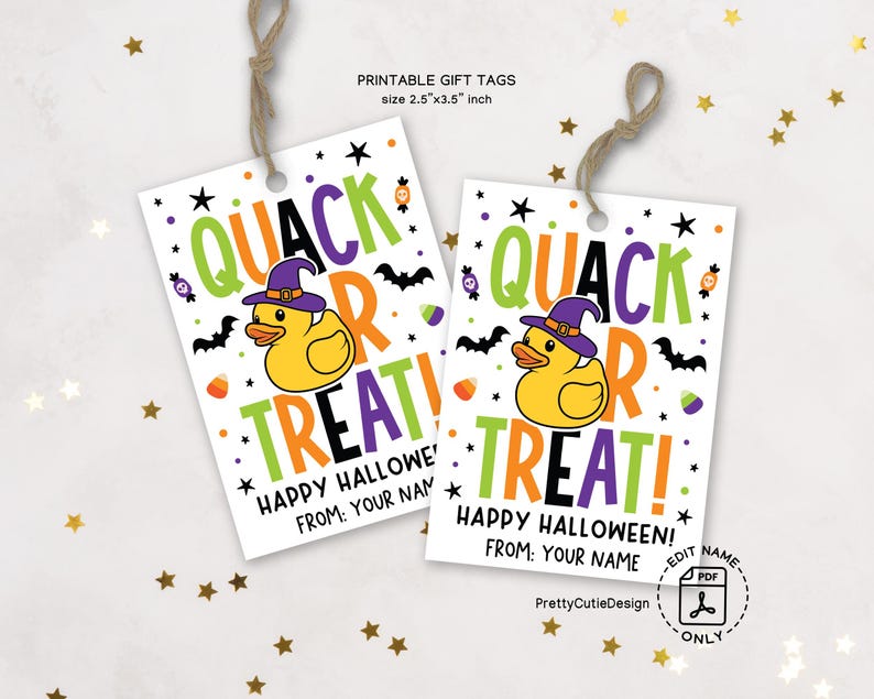 Printable Halloween Treat Bag Tags, Quack or Treat, Rubber Duck Favor