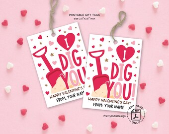 I Dig You Valentine's Day Tag Printable Sticker, Valentine Treat Bag Tags, School Classroom Valentine Exchange, Valentine Class Gift Tags