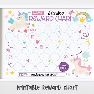 Unicorn Rainbow Reward Chart for Kids, Simple Kids Reward Chart, Cute Unicorn Sticker Chart - INSTANT DOWNLOAD