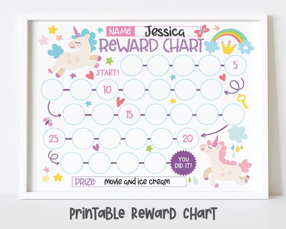 unicorn rainbow reward chart for kids simple kids reward etsy