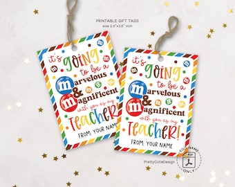 Back to School Gift Tags Printable, Chocolate First Day of School Teacher Gift, Marvelous and Magnificent Tag Instant Download