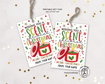 Wishing You a SCENTsational Christmas Gift Tag, Printable Holiday Scented Candle Favor Tag for Staff Teacher Coworker and Neighbor Gifts