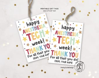 Anesthesia Tech Appreciation Gift Tags, Happy Anesthesia Technician Week Favor Tags, Printable Thank You Card for Anesthesia Techs
