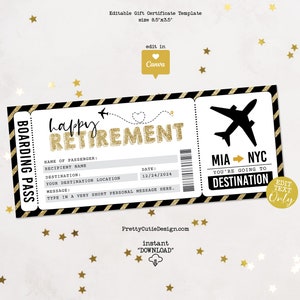 Carte d'embarquement - Billet surprise retraite, cadeaux de retraite, bon pour une escapade de week-end, bon cadeau pour la retraite révélation voyage surprise modifiable