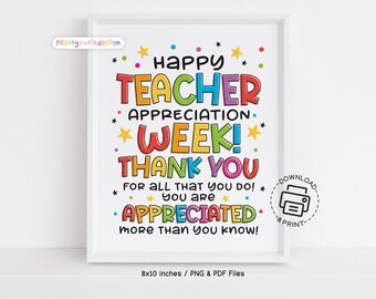 Teacher Appreciation Week Sign Printable, Thank You Teacher Poster, You Are Appreciated Sign, School Decor for Staff or Classroom