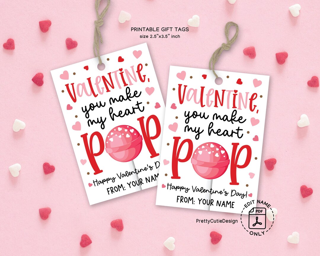 Cake Pop Valentine's Day Gift Tag, Printable 'you Make My Heart Pop ...