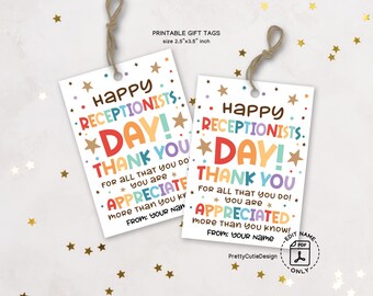 Receptionist Day Gift Tag Printable, Staff Appreciation Tag, Thank You Tag for Office Admin, Secretary Day, PDF Instant Download