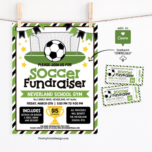 Soccer Fundraiser Flyer Editable Template, School Fundraiser Template, Soccer Tournament Pto Flyer, Charity Calendar Canva Flyer Template