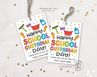 School Custodian Appreciation Gift Tag, Printable Thank You School Custodian Day Treat Tags, Happy Custodian Week Appreciation Favor Tags