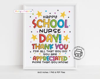 School Nurse Day Sign Printable, Colorful School Nurse Appreciation Sign, Thank You School Nurse Poster, School Nurse Office Wall Art Gift