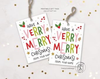 Christmas Candy Cane Gift Tags, Very Merry Printable, Holiday Wrapping Labels