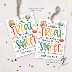 Etiquettes cadeaux pour la rentrée, Une petite gâterie pour rendre cette première journée douce, étiquette de sac à cadeaux à imprimer pour la rentrée, Rentrée des enseignants
