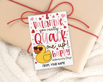 Rubber Duck Valentine Gift Tag Printable, Classroom Treat Bag Label, Digital Download