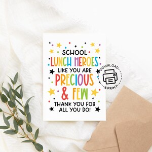 School Lunch Hero Day Printable Card, Thank You Note for Lunch Staff ...