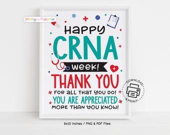 CRNA week Sign Printable, Thank You Certified Registered Nurse Anesthetist Appreciation Week Poster, Healthcare Appreciation Sign