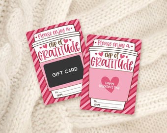 Valentine Gift Card Holder Printable, Cup of Gratitude Coffee Thank You Card, Digital Download