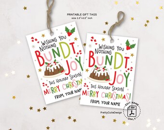 Bundt Cake Gift Tags Printable, Funny Holiday Joy, Christmas Treat Labels