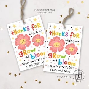 Wachsen und blühen Muttertag Geschenkanhänger zum Ausdrucken, süße Blumen Geschenkanhänger für Mama, Muttertagsanhänger von Kindern, Sofort Download PDF