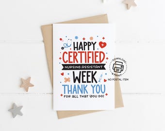Printable Certified Nursing Assistant Week Card, CNA Thank You Greeting Card, Nurse Aide Appreciation Card PDF, Instant Download