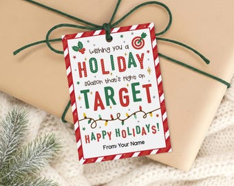 Christmas Gift Tags, Holiday Right on Target Printable, Bullseye Present Labels for Coworkers