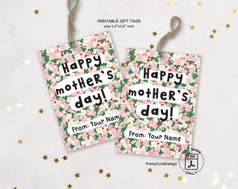 Happy Mother's Day Gift Tag Printable, Floral Gift Tag for Mom, Spring Flower Tag for Mother's Day Present, Instant Download PDF Tag