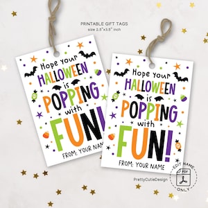 Halloween Popcorn Gift Tags: &quot;Popping with Fun&quot; Printable (Digital Download)