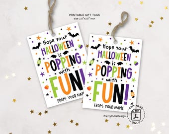 Halloween Popcorn Gift Tags: "Popping with Fun" Printable (Digital Download)