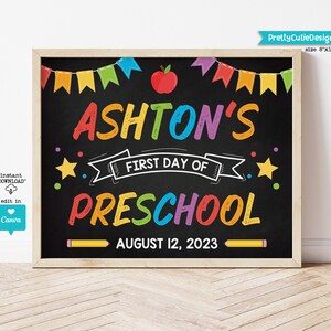 Editable First Day of Preschool Sign Template Personalized - Etsy Australia