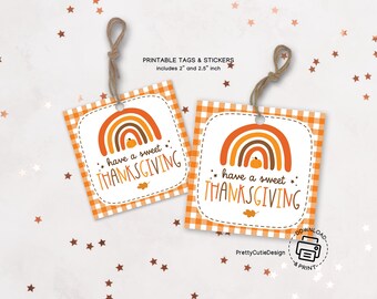 Thanksgiving Gift Tags Printable: Fall Rainbow, Gingham 2 and 2.5 Inch, Digital Download