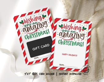 Christmas Gift Card Holder Printable, Wishing You an Amazing Christmas, Candy Stripe
