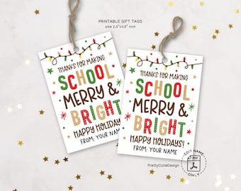 Christmas Gift Tags Printable, School Merry and Bright, Teacher Staff Appreciation