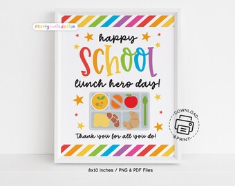 School Lunch Hero Day Printable Sign, Cafeteria Staff Appreciation Poster, Lunch Lady Thank You Sign, Rainbow School Tray Decor