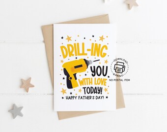 Funny Father's Day Tool Card Printable, Drilling You with Love Today Card, Handy Dad Gift Card, Instant Download, DIY Father's Day Greeting