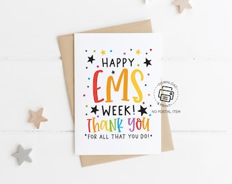 Colorful EMS Week Greeting Card Printable, Thank You Card for EMT Paramedic, First Responder Appreciation, Emergency Medical Services
